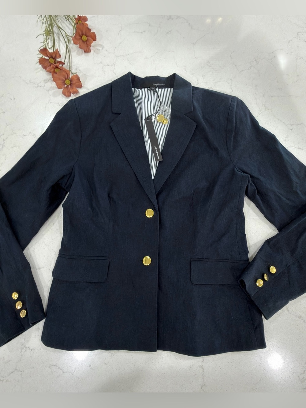 Harve Benard Dark Navy Tailored Blazer with Gold Buttons
